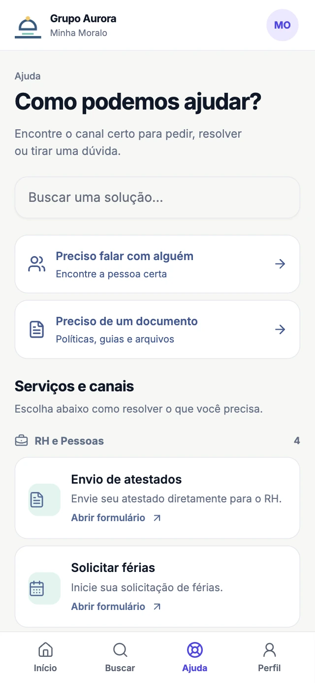 Ajuda e serviços reais do Grupo Aurora na Moralo