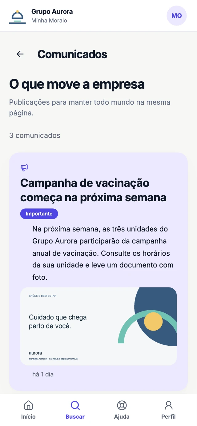 Comunicados reais do Grupo Aurora na Moralo